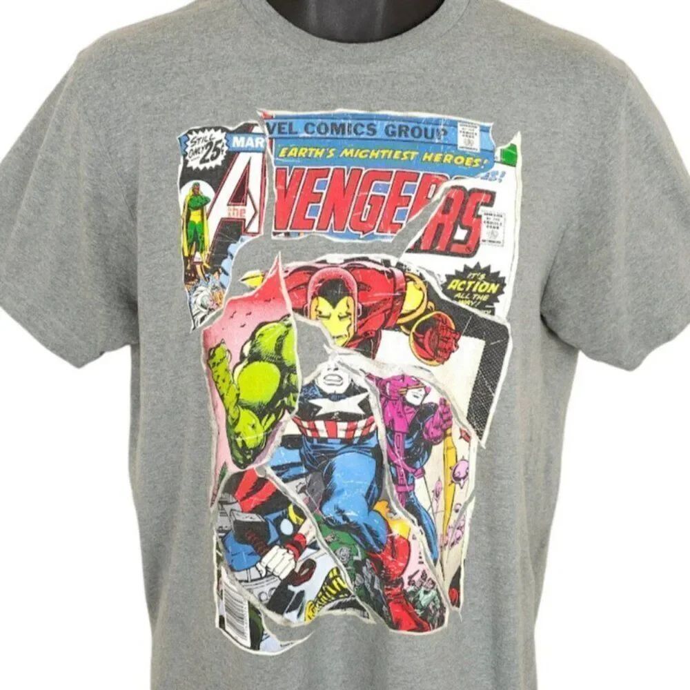 Marvel Comics T Shirt Mens Size Medium Gray Iron Man Hulk The Avengers